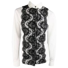 DOLCE & GABBANA Size 10 White & Black Lace Cotton/Nylon Blouse