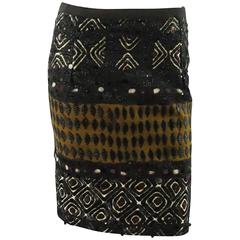Oscar de la Renta Brown Embroidered and Tribal Beaded Skirt - 2 4