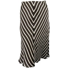 RALPH LAUREN Collection Size 8 Brown & White Striped Silk A Line Skirt