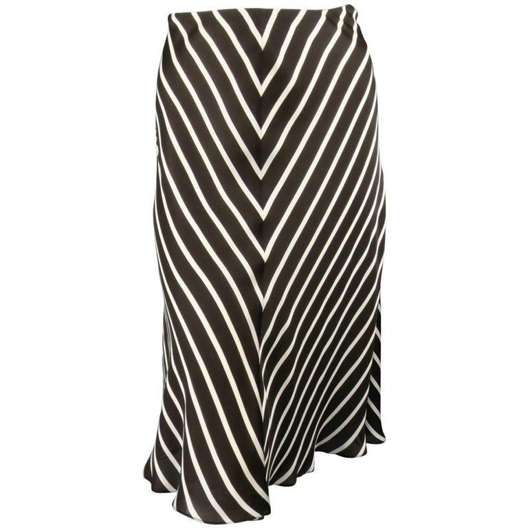 RALPH LAUREN Collection Size 8 Brown and White Striped Silk A Line ...