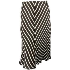 RALPH LAUREN Collection Size 8 Brown & White Striped Silk A Line Skirt 12