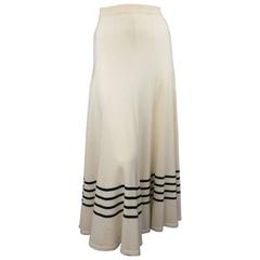 CHANEL Size 6 Beige & Black Nautical Stripe Cashmere A Line Midi Skirt