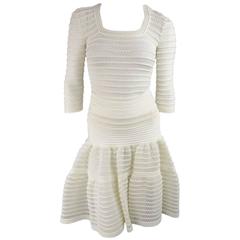 ALAIA Size M Cream Mesh Knit Scoop Neck Ruffle Skirt Set 10