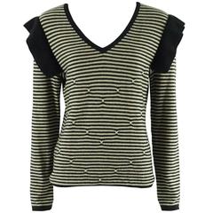 Sonia Rykiel Black and Tan Striped Cashmere Ruffle Sweater - 42 - 1990's 9