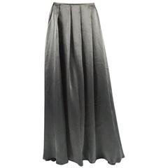 Valentino Grey Metallic Silk Maxi Skirt - 12 9