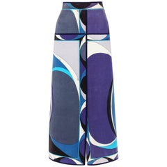 EMILIO PUCCI c.1960's Blue Velvet Signature Windowpane Print Maxi Skirt