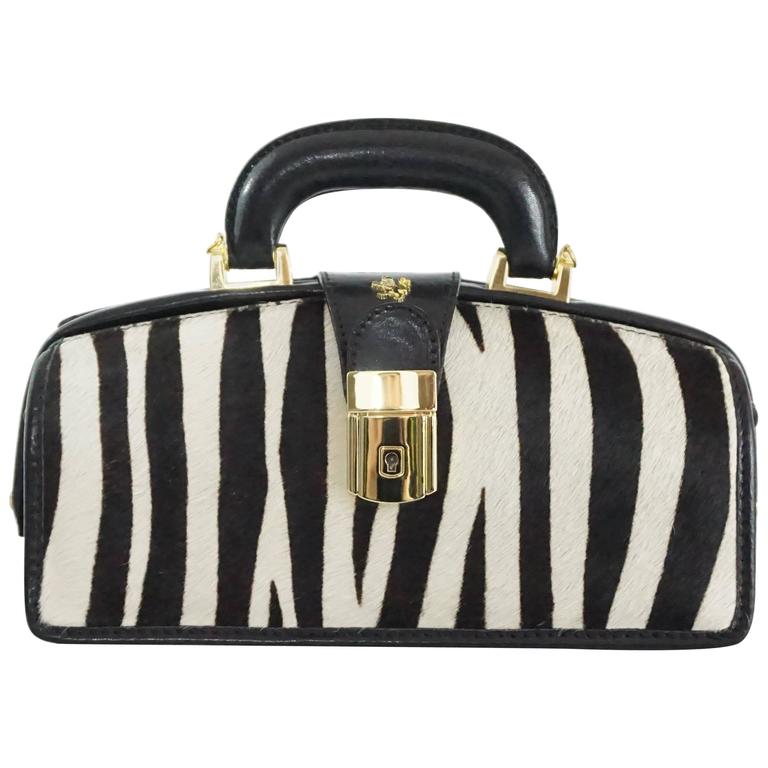 Pratesi Black and White Pony Hair Top Handle Bag For Sale at 1stDibs