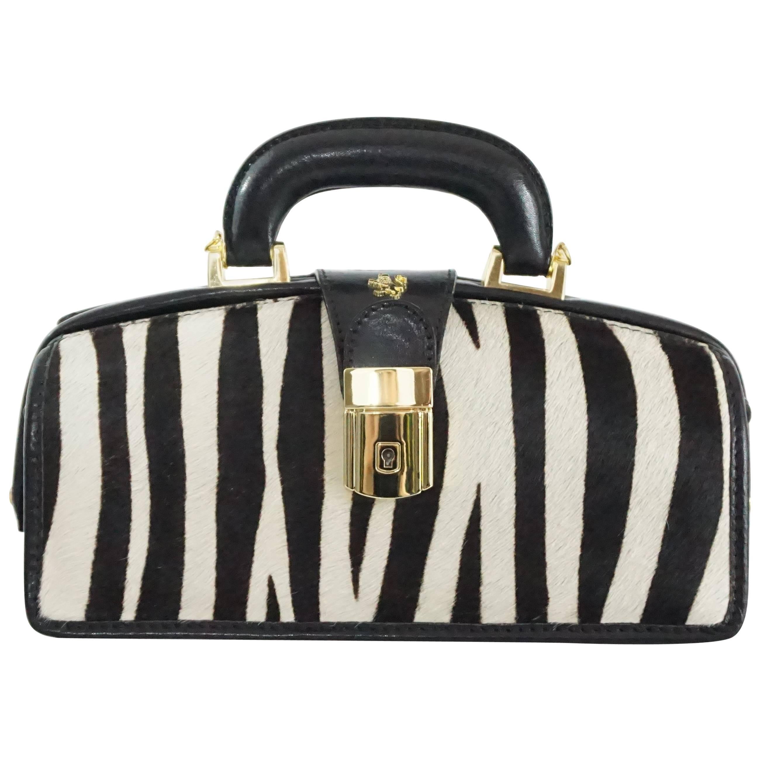 Pratesi Black and White Pony Hair Top Handle Bag 