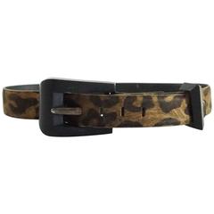 Patricia Von Musulin Animal Print Suede Belt with Wooden Buckle 