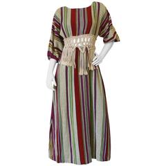 Vintage 1970s Macrame Striped Maxi Dress