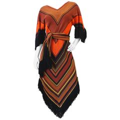 1970s Rikma Chevron Fringe Trimmed Dress