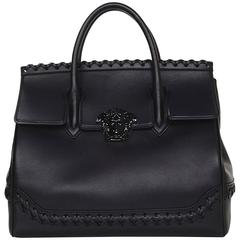Große Palazzo Empire-Tasche von Versace aus schwarzem gewebtem Kalbsleder mit zwei optionalen Riemen
