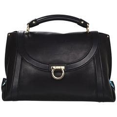 Salvatore Ferragamo Black Soft Leather Sofia Satchel Bag w/ Crossbody Strap