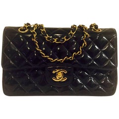 Vintage Chanel Black Patent Classic Flap Bag Small-Gold Tone Hardware No. 3960312