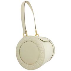 Bvlgari Ivory Textured Leather Round Bag With Gold Tone Hardware