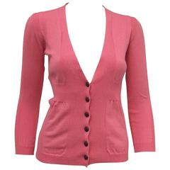 M Missoni Lipstick Pink Cotton Cardigan With Gathered Banded Waist 8
