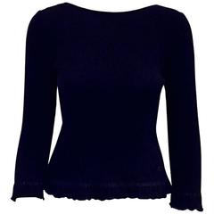 Chanel Black Cashmere Pullover With Deep V Back And Ruffled Hem 12