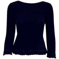 Chanel Black Cashmere  Pullover With Deep V Back And Ruffled Hem