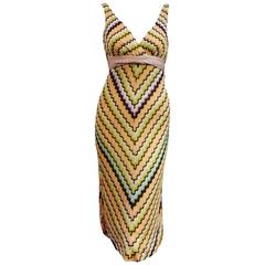 Missoni Multi Color Zig Zag Knit Dress With Empire Waist and Tie