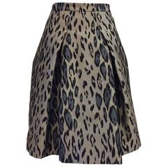 Carolina Herrera Leopard Print Ribbed Satin Bell Skirt 1