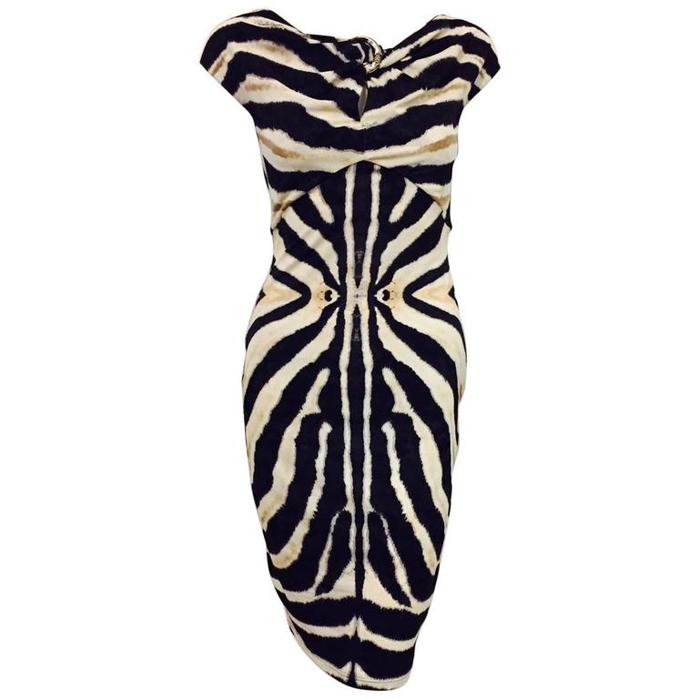Roberto Cavalli Viscose Zebra Print Sheath Dress With Cap Sleeves For ...