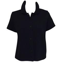 Vintage Chanel 1999 Spring Black Cotton Short Sleeve Buttoned Polo