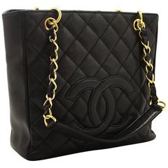 CHANEL Caviar Chain Shoulder Bag Shopping Tote Black Quilted 9