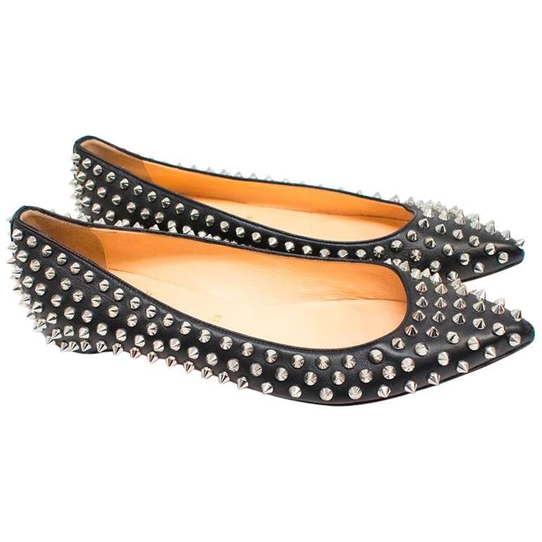 Christian Louboutin Pigalle Spiked Black Ballerina Flats For Sale