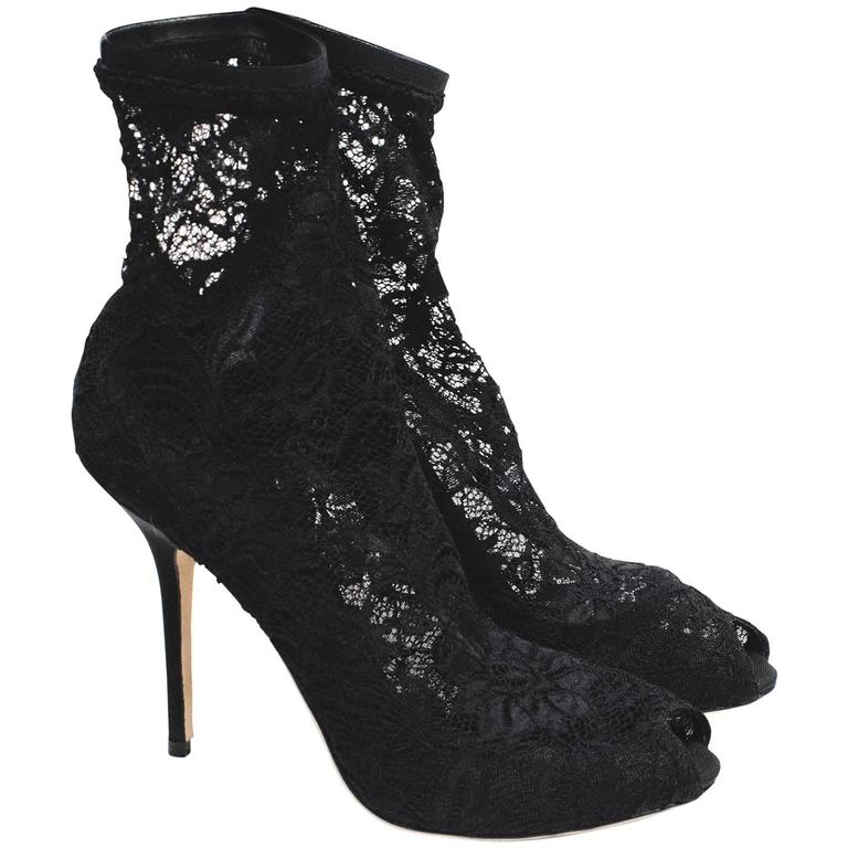 Dolce and Gabbana Stretch-Lace and Tulle Ankle Boots For Sale at 1stDibs