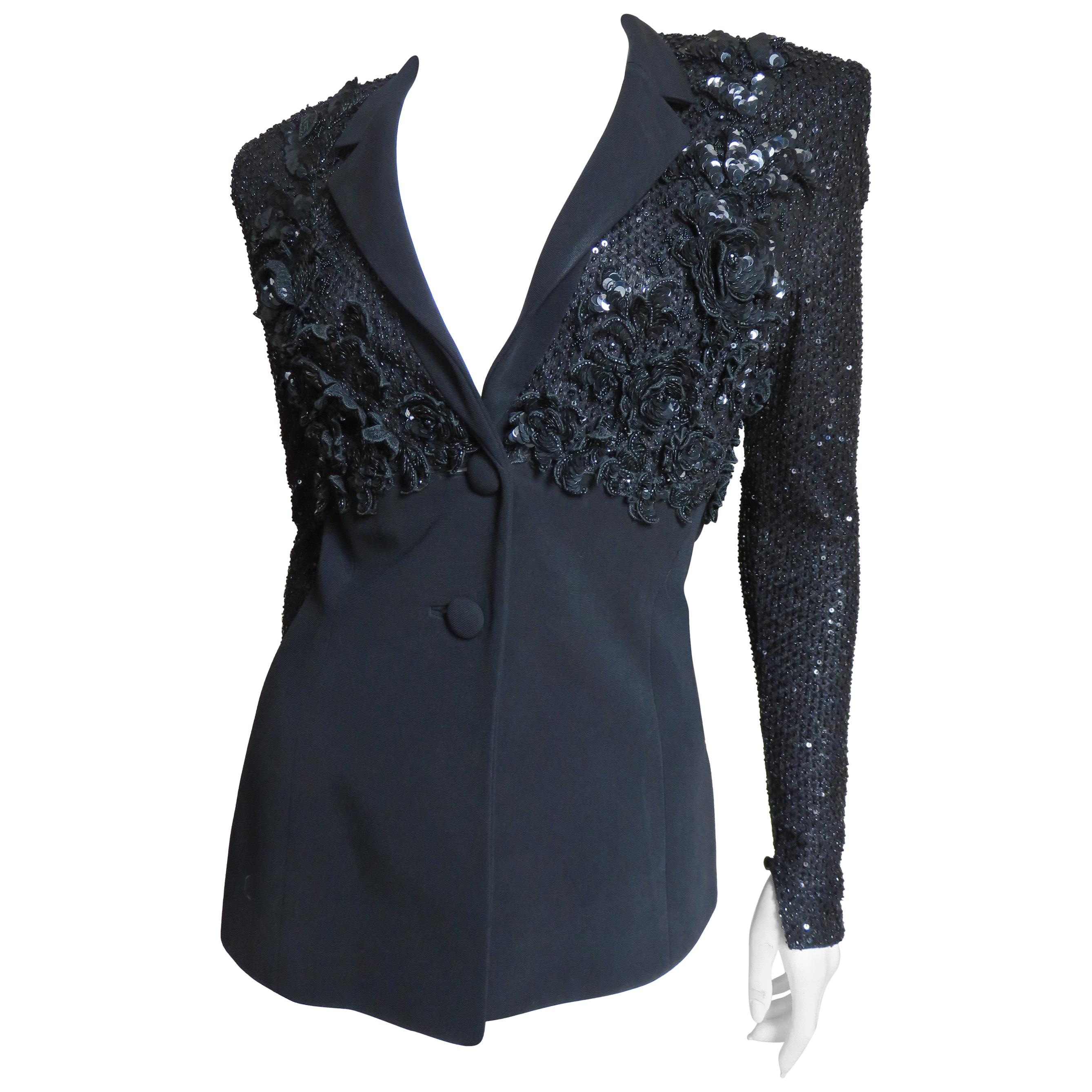 Badgley Mischka Jacke mit Perlen und Blumenapplikationen