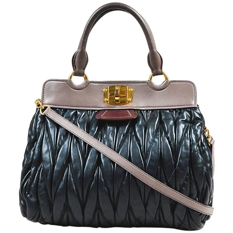 Miu Miu Black Taupe Matelasse Leather Gold Tone Satchel Bag For Sale