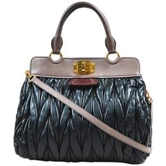 Miu Miu Black Taupe Matelasse Leather Gold Tone Satchel Bag