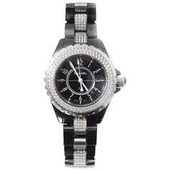 Chanel Black Ceramic and Stainless Steel Diamond 34mm J12 Quartz Watch