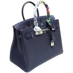 Hermès Verso 35 cm Birkin Bag- Bleu Nuit and Orange Poppy Togo Leather