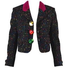 Moschino Cheap and Chic Black Multicolor Virgin Wool Tweed Boucle Jacket SZ 6