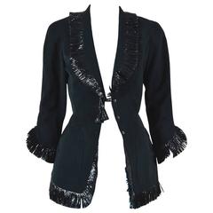 Vintage Thierry Mugler Black Raffia Trim Jacket SZ 36 12