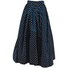 Vintage Valentino Night Blue & White Polka Dot Full Midi Skirt SZ 6