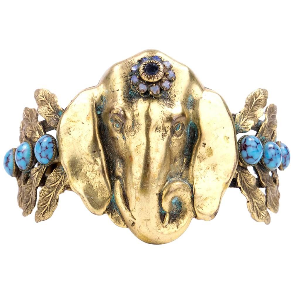 Joseff of Hollywood Brass Elephant Clamper Cuff  For Sale