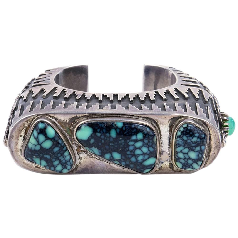Hank Whitethorne Sterling Cuff with Turqouise For Sale