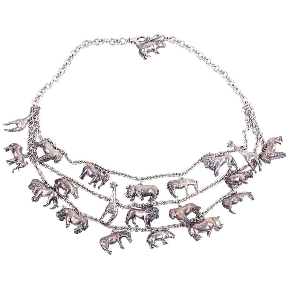 Sterling Multi-Strand Necklace with Animal Charms with matching earrings