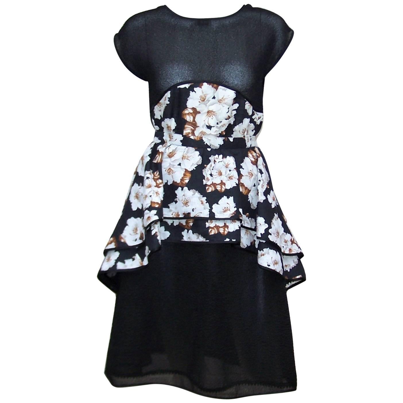 Lovely 1970's Geoffrey Beene Black Floral Two Piece Dress