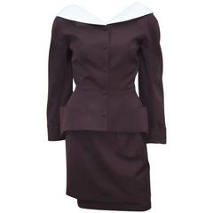 Wasp Waist 1990's Thierry Mugler Brown & White Suit With Portrait Collar 12