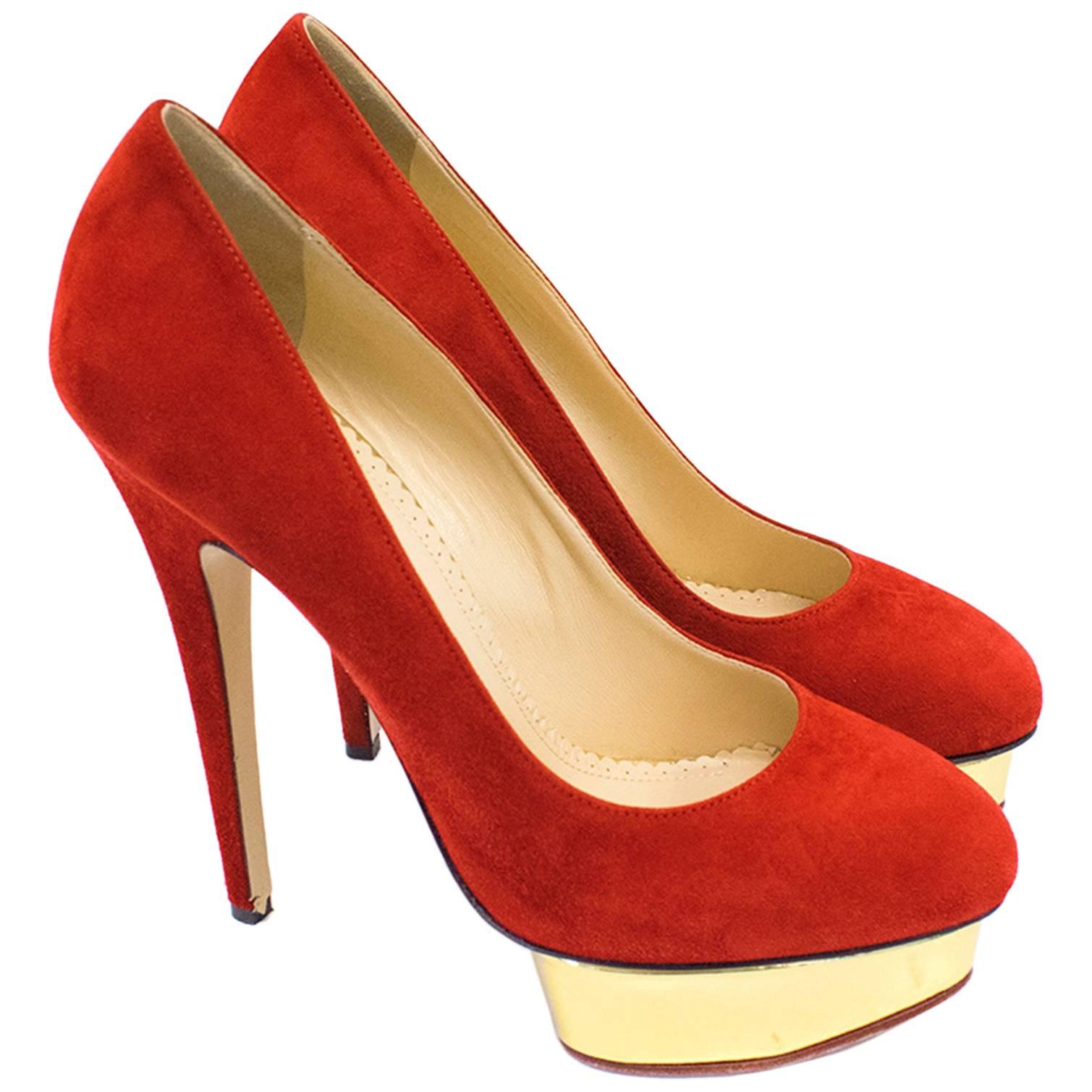 Charlotte Olympia Red Suede Platform Heels For Sale