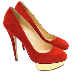 Charlotte Olympia Red Suede Platform Heels