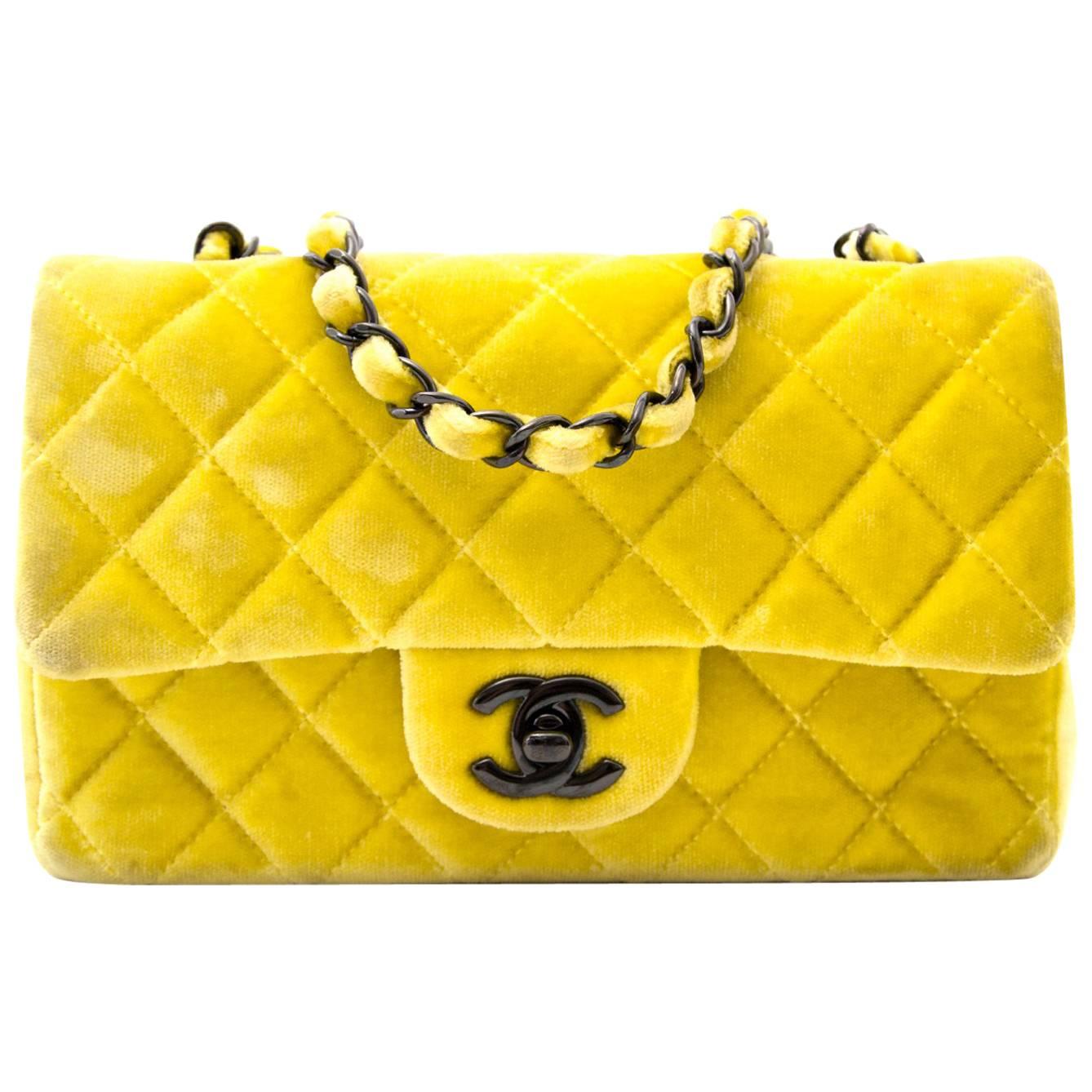 Chanel New Mini Yellow Velvet Flap Bag
