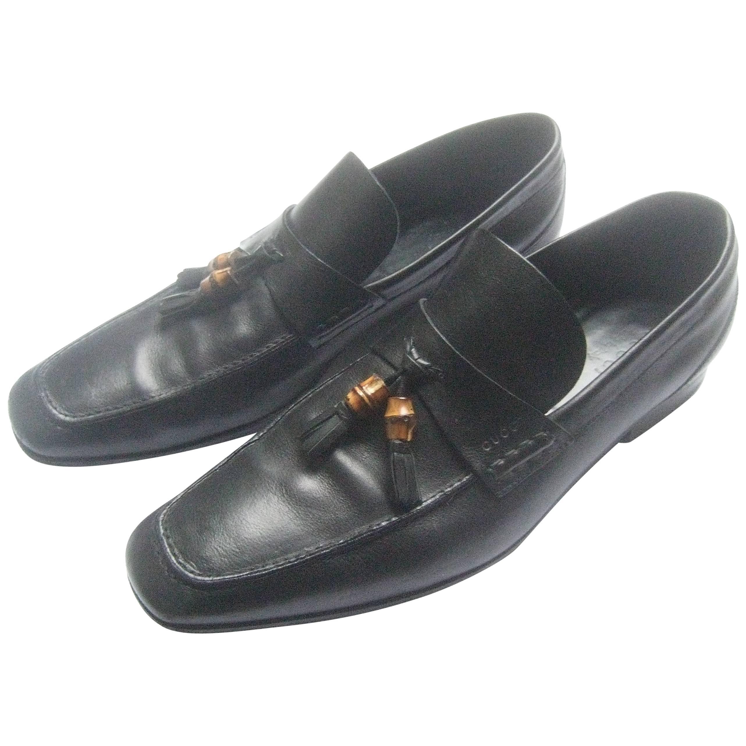 Gucci Italy Mens Black Leather Bamboo Tassel Loafers US Size 12 D 
