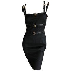 Dolce & Gabbana Vintage Patent Leather Trim Bondage Strap Little Black Dress