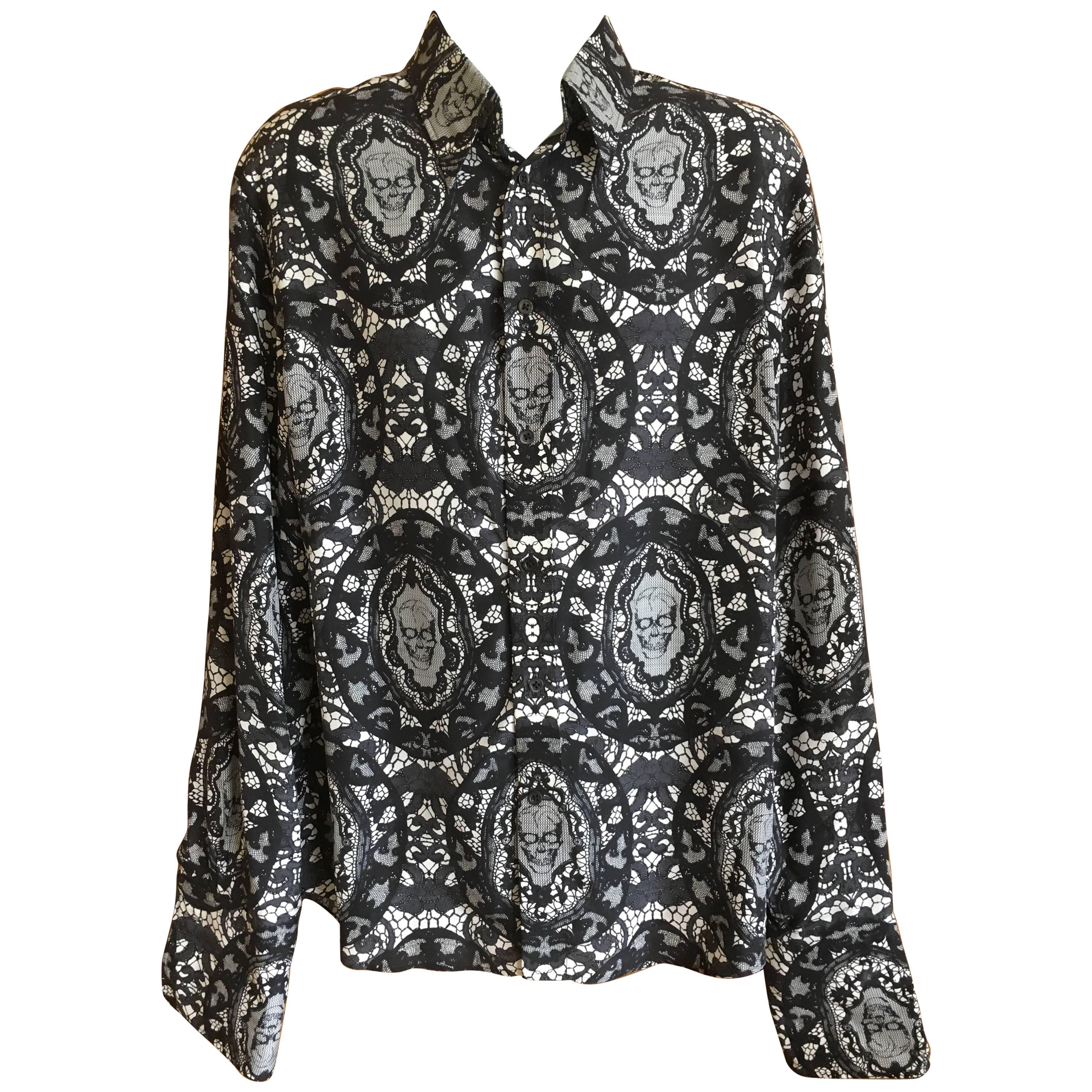 Alexander McQueen Fantastic Death Head Skull Silk Dress Shirt With French Cuffs