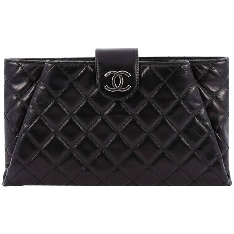 Chanel Coco Pleats Clutch Quilted Glazed Calfskin