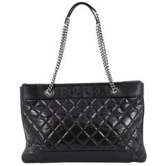 Chanel Aged Chain Logo Shopping Tote Quilted Aged Calfskin Large